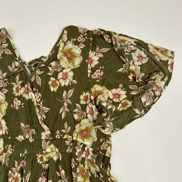 Maurices Womens size 1X Green Floral Surplice Peplum Top Blouse smocked waist - Picture 7 of 10